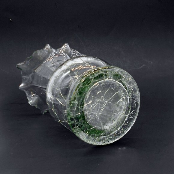 Vintage Smith"s Old Timer Clear Crackle Vase Ozark Art Glass 6.75" Ruffle Top Si - Picture 6 of 7